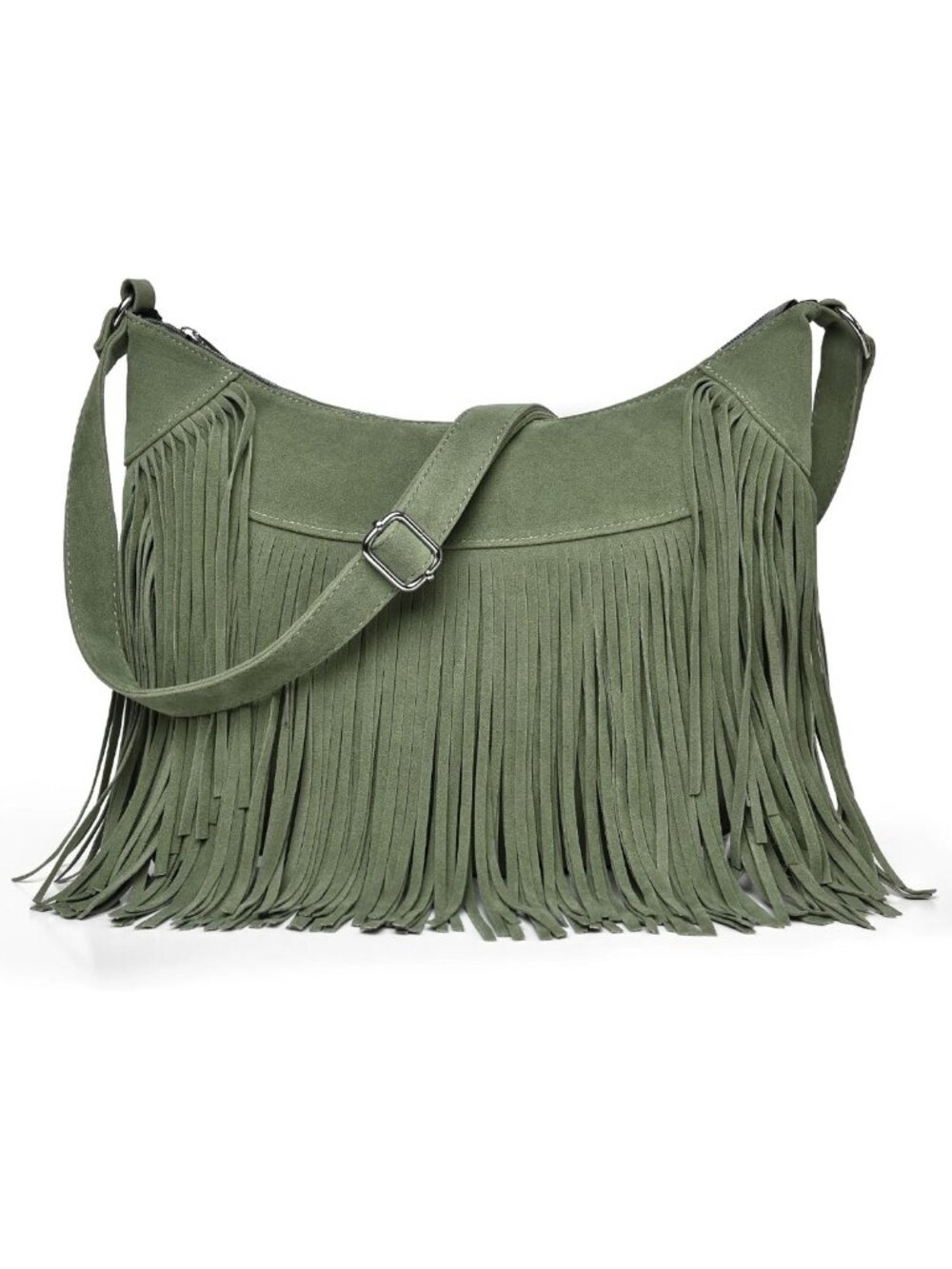 Vintage Western Fringe Hobo Bag, Suede Crossbody Shoulder Purse for Women